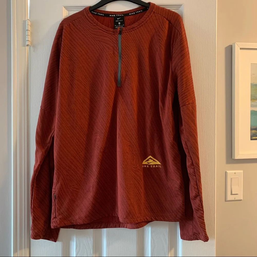 Men’s Nike Trail Dri-Fit Red/Orange Long Sleeve Shirt M - Picture 1 of 12